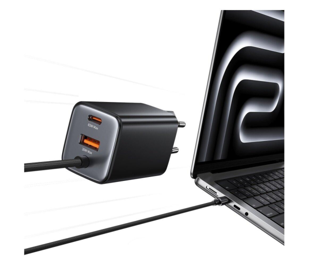 USAMS Ładowarka 65W GaN Fast Charger 1xUSB-C 1xUSB-A  /kabel USB-C czarna - 1471729 - zdjęcie 2